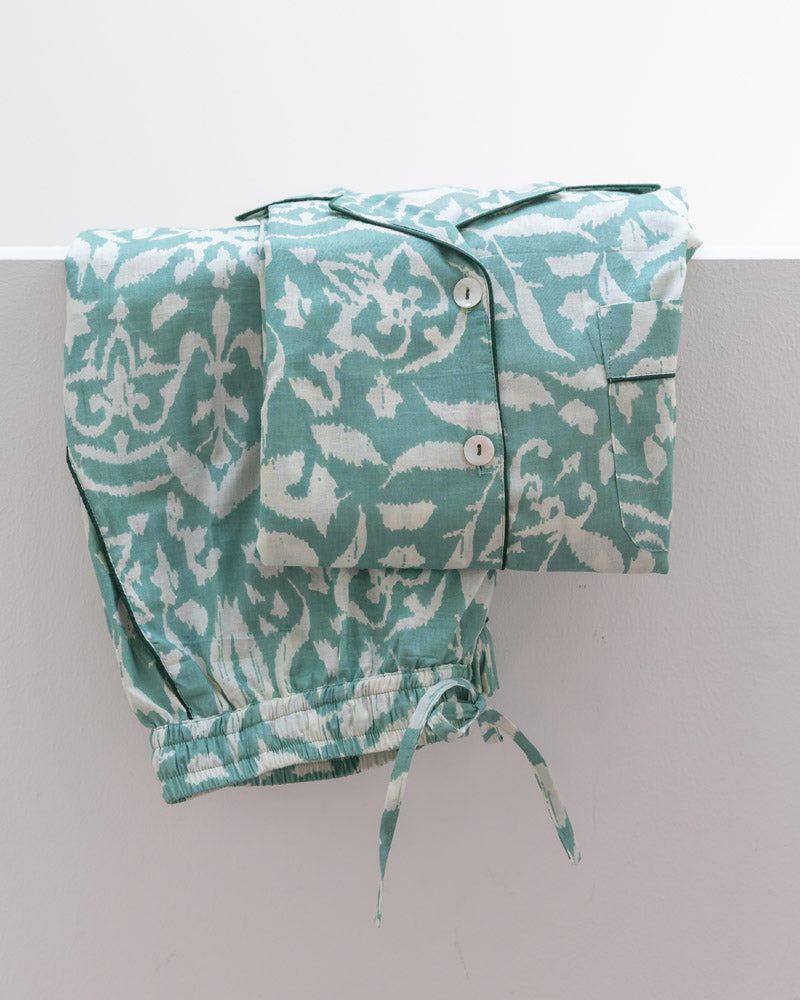 Damen Pyjama hellgrün gemustert