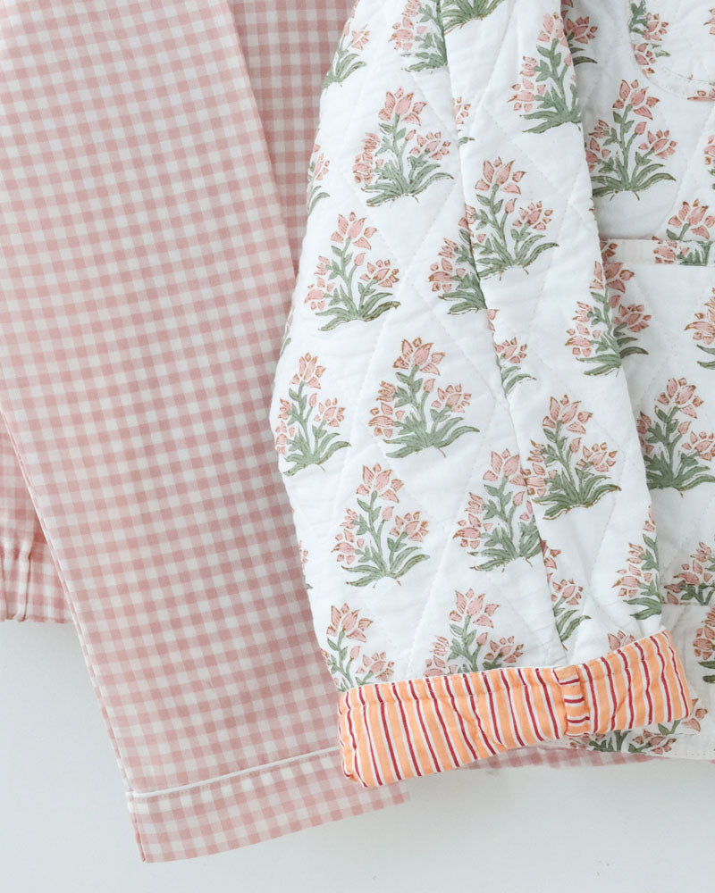 Damen Steppjacke Loungewear rosa Blumen