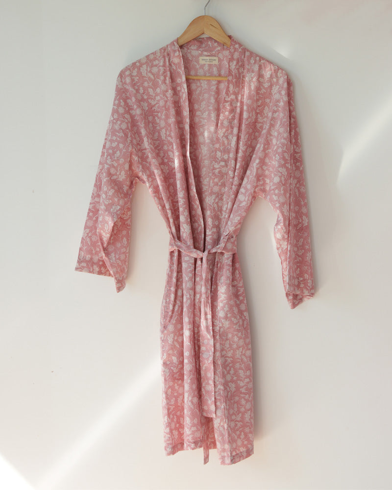 Damen Morgenmantel Kimono rosa Blumenmuster