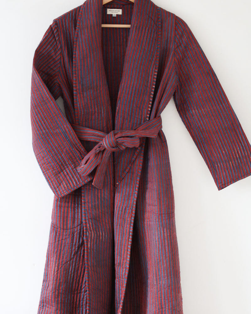 Damen Morgenmantel Loungewear bordeaux gestreift