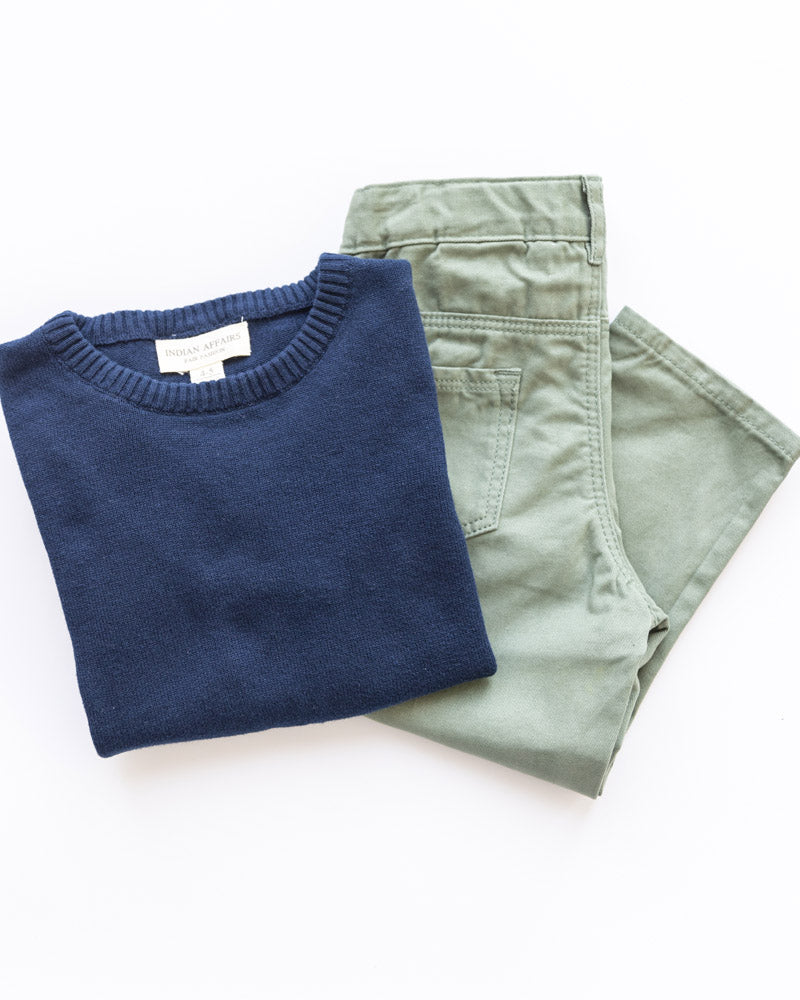 Unisex Rundhals-Pullover dunkelblau Baumwolle