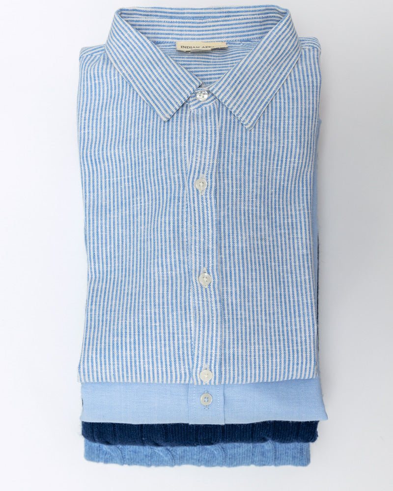 Jungen-Hemd Leinen blau gestreift