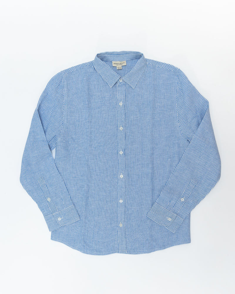 Jungen-Hemd Leinen blau gestreift