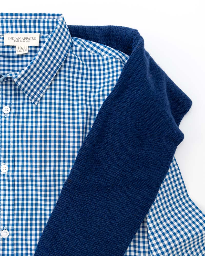 Jungen-Hemd blau Vichy Karo