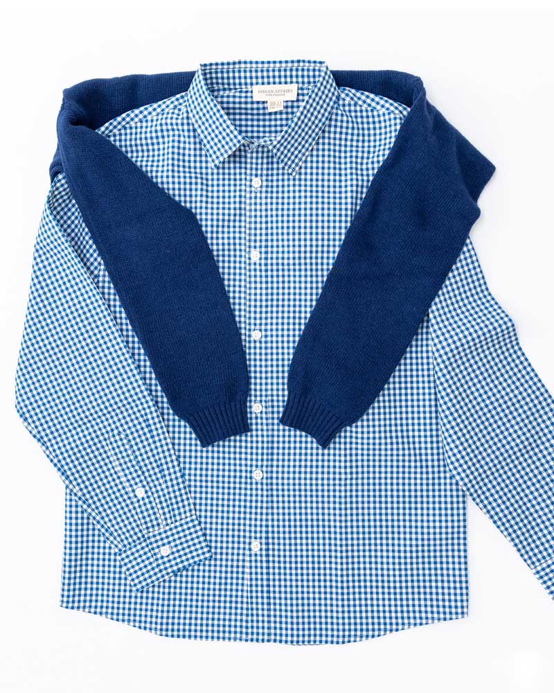 Jungen-Hemd blau Vichy Karo