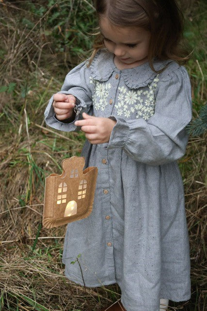 Mädchen Flanellkleid bestickt grau