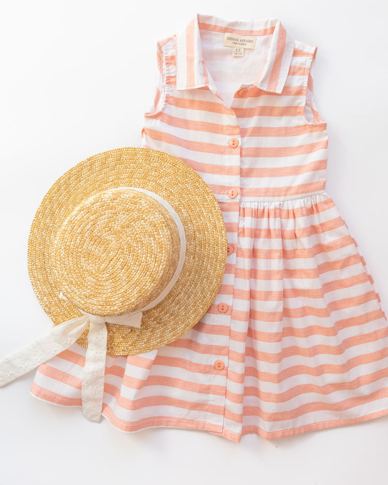 Mädchenkleid koralle gestreift ärmellos