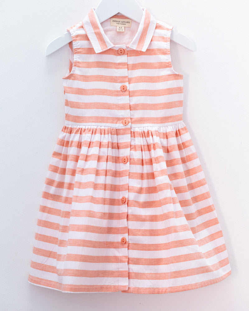 Mädchenkleid koralle gestreift ärmellos