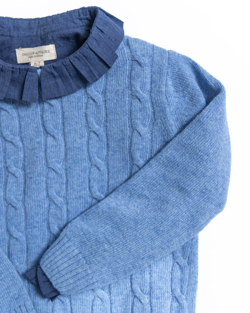 Mädchen Pullover Mittelblau Wolle