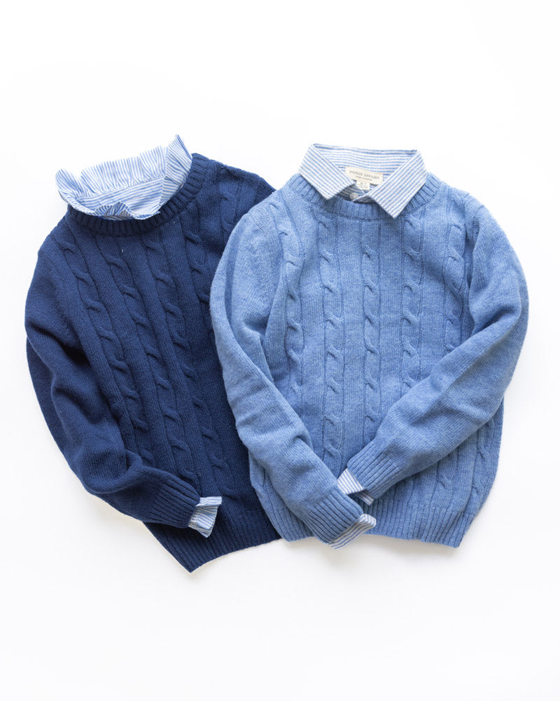 Mädchen Pullover Mittelblau Wolle