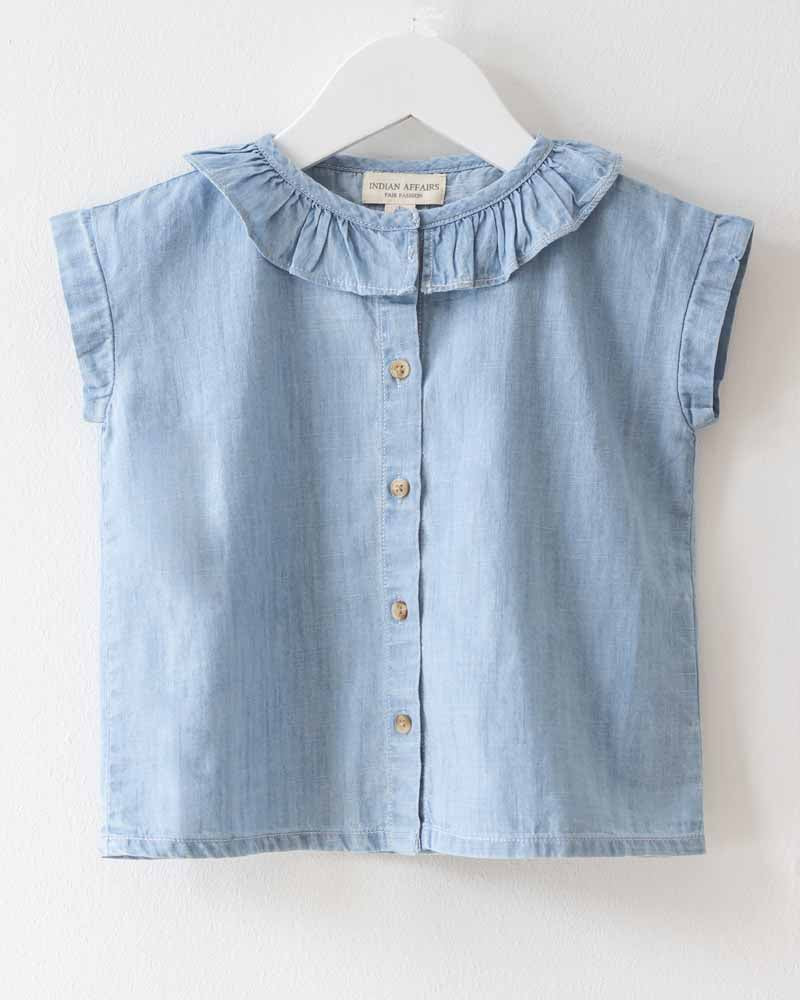 Mädchen Bluse blau ärmellos