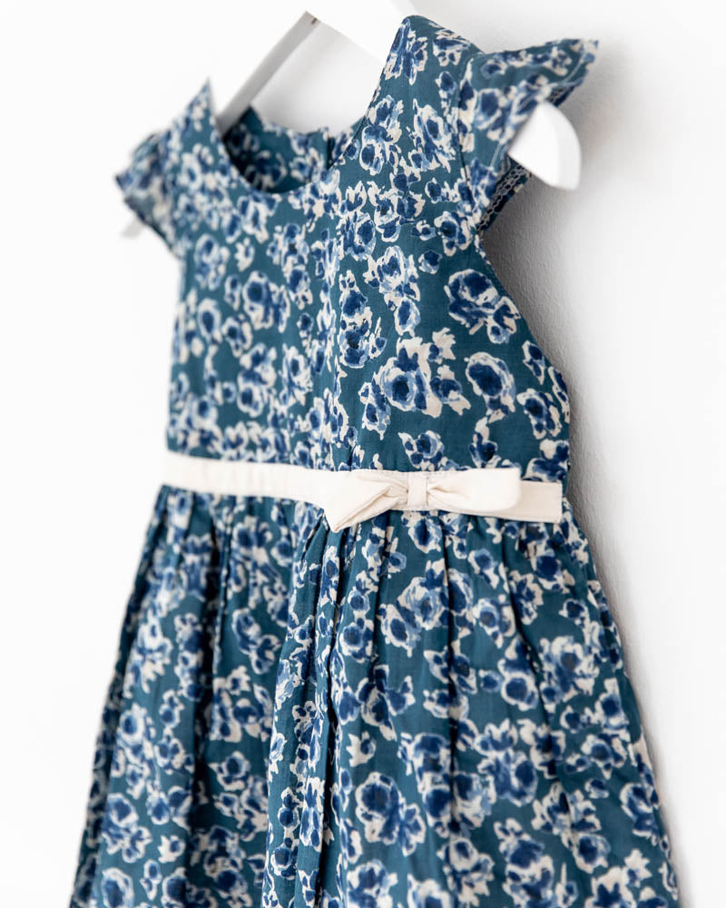 Mädchen-Festtagskleid blau geblümt