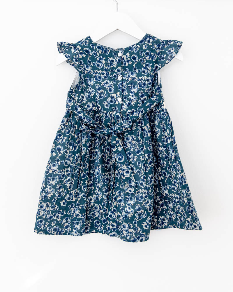 Mädchen-Festtagskleid blau geblümt
