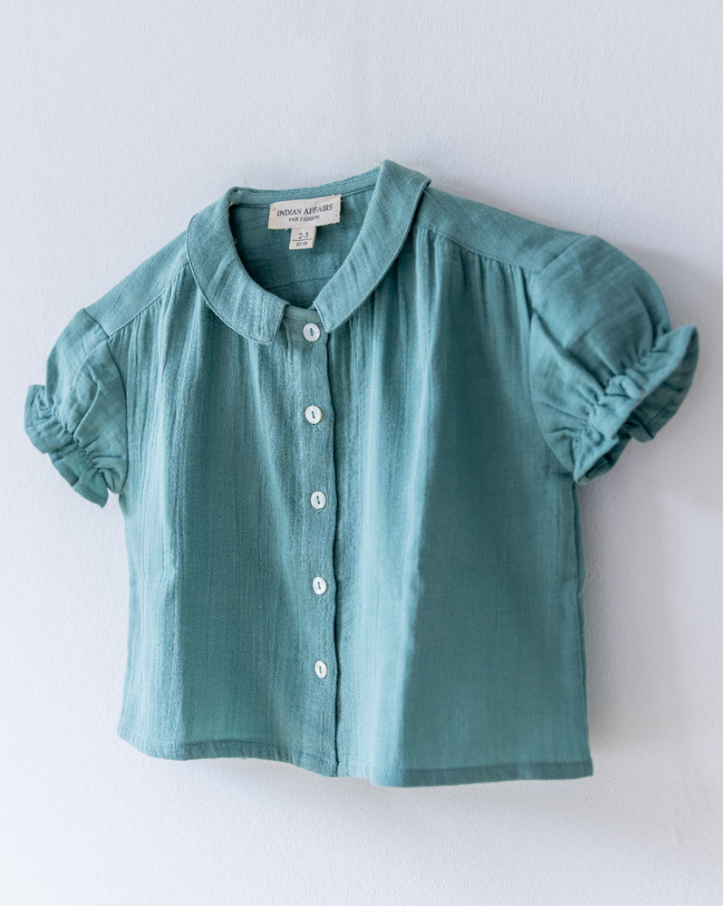 Musselin Bluse grün mit kleinen Ballonärmeln