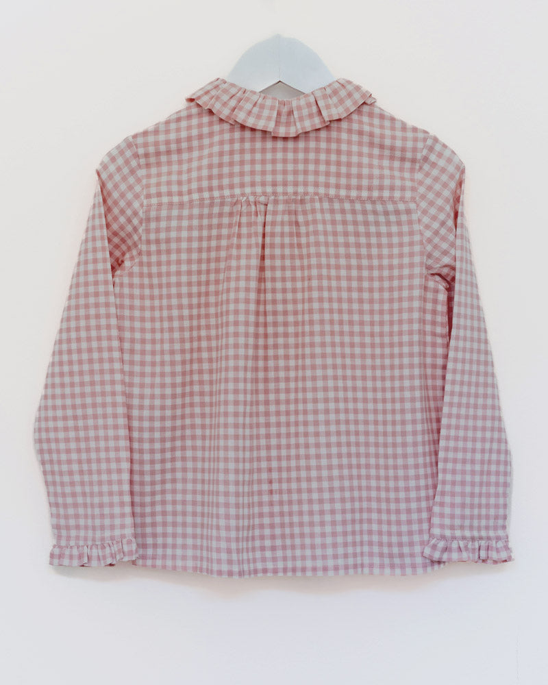 Mädchenbluse Volantkragen Vichy rosa