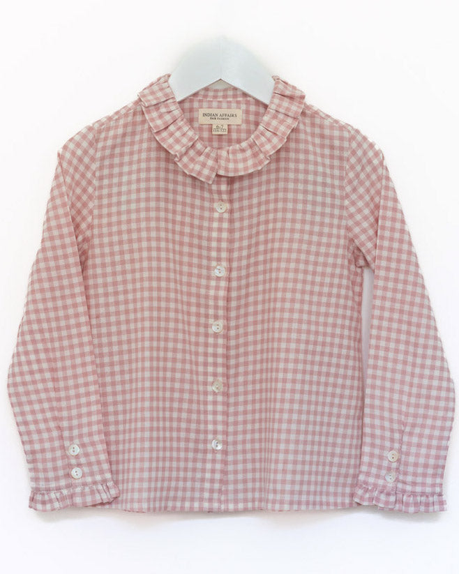 Mädchenbluse Volantkragen Vichy rosa