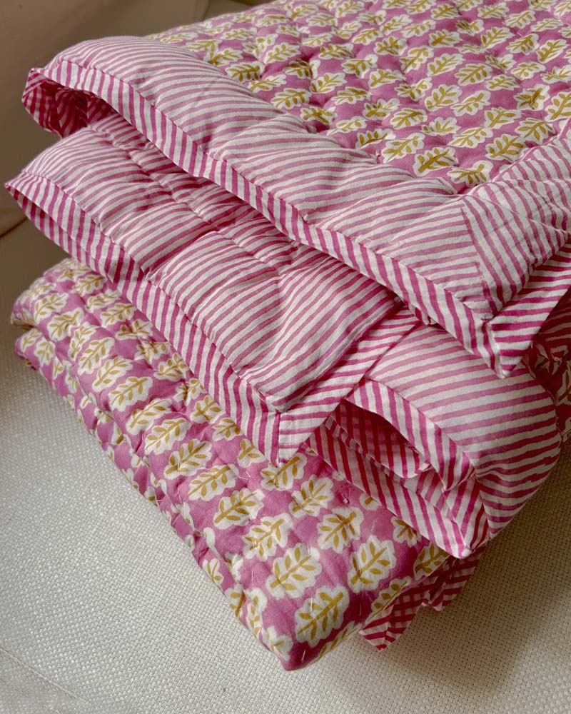 Tagesdecke Blockprint pink bedruckt