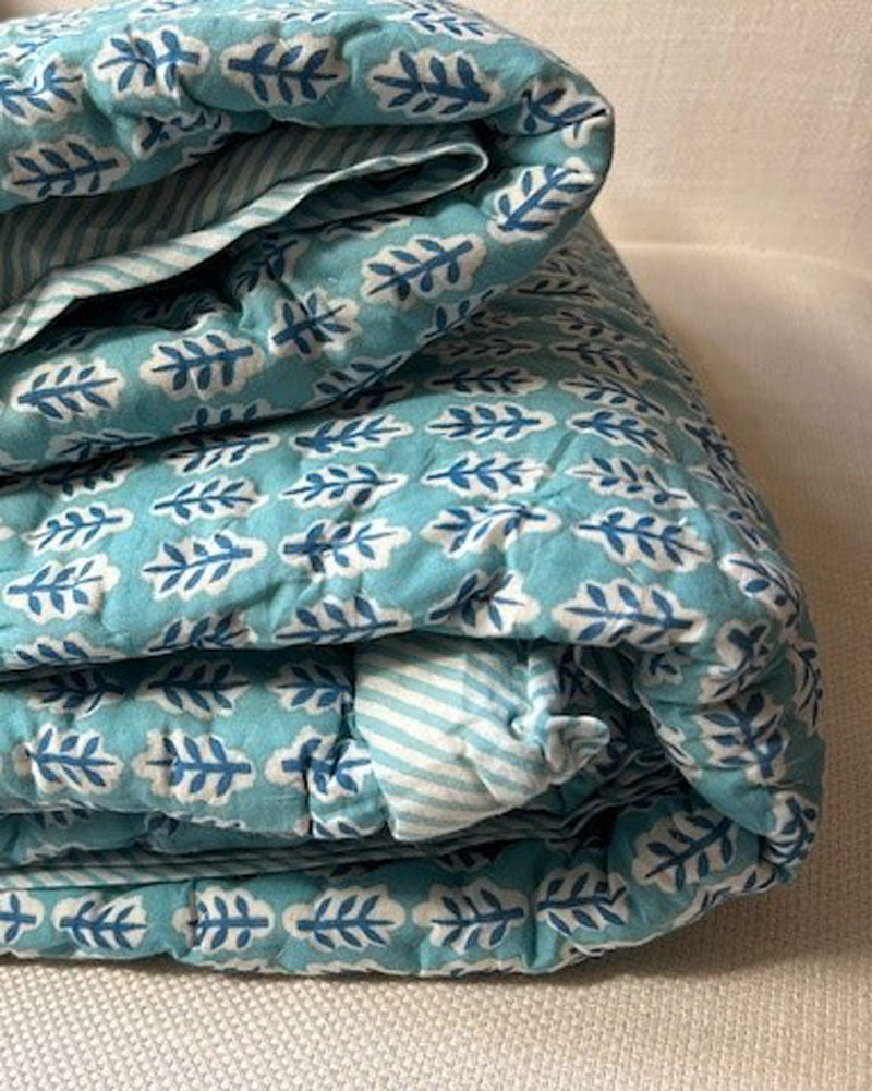 Tagesdecke Blockprint blau