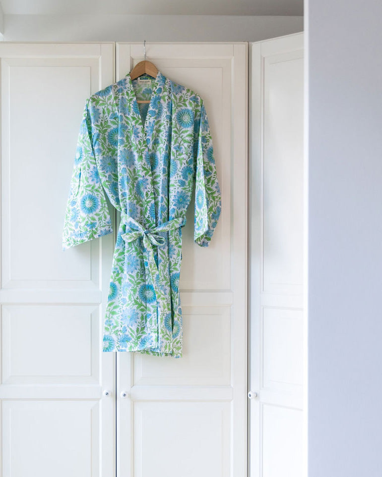 – Morgenmantel grün Affairs Indian Kimono Damen blau