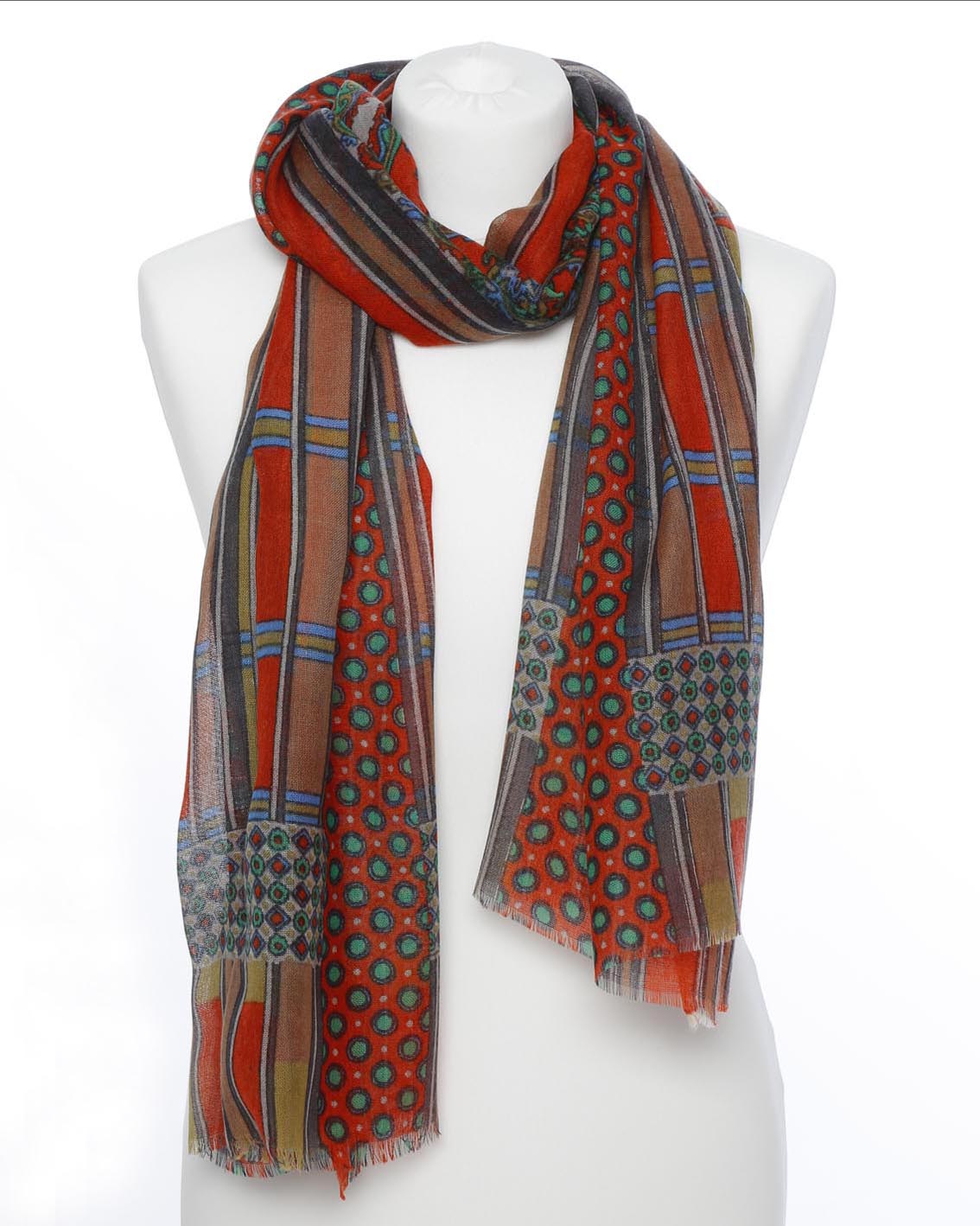 Damenschal rot grün gemustert