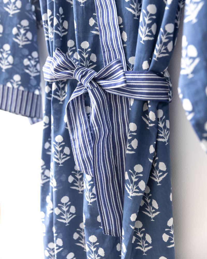 Damen Morgenmantel Kimono blau Blumenmuster