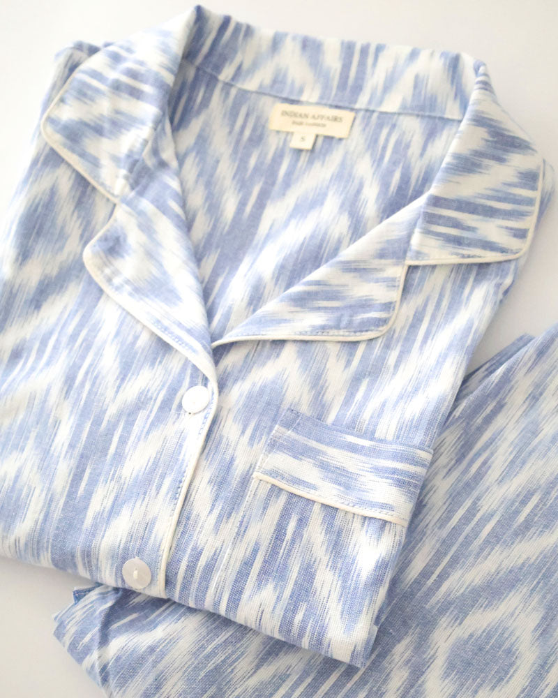 Damen Pyjama Ikat blau