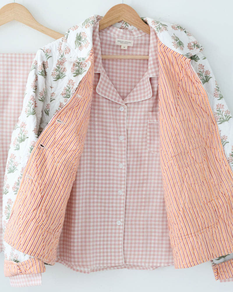 Damen Steppjacke Loungewear rosa Blumen