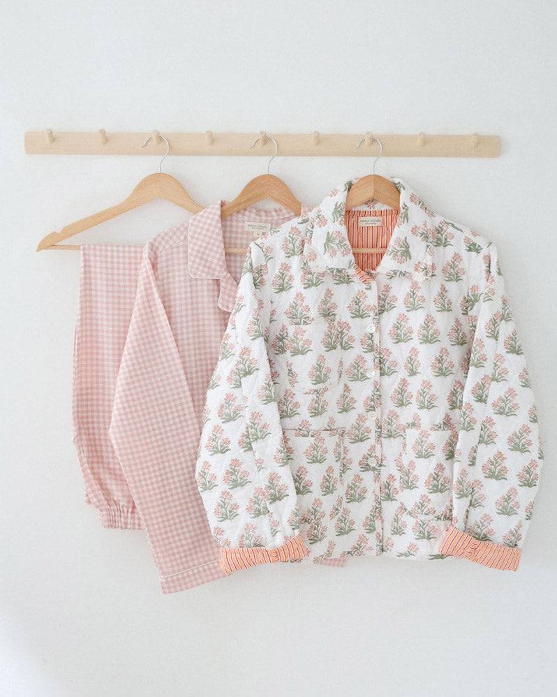 Damen Steppjacke Loungewear rosa Blumen