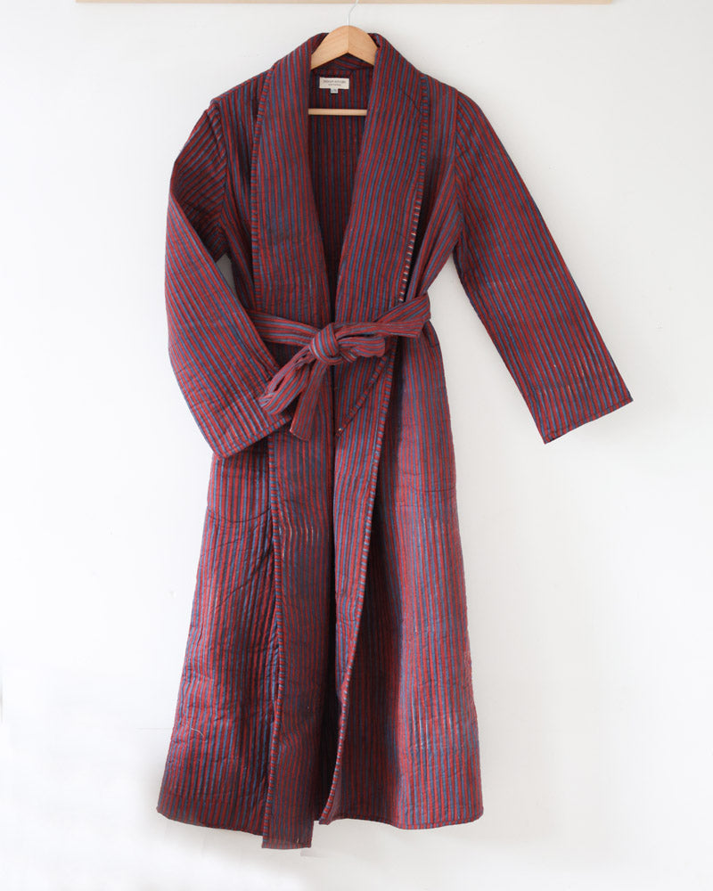 Damen Morgenmantel Loungewear bordeaux gestreift