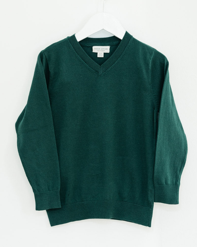 Unisex Kinder Pullover dunkelgrün  Baumwolle