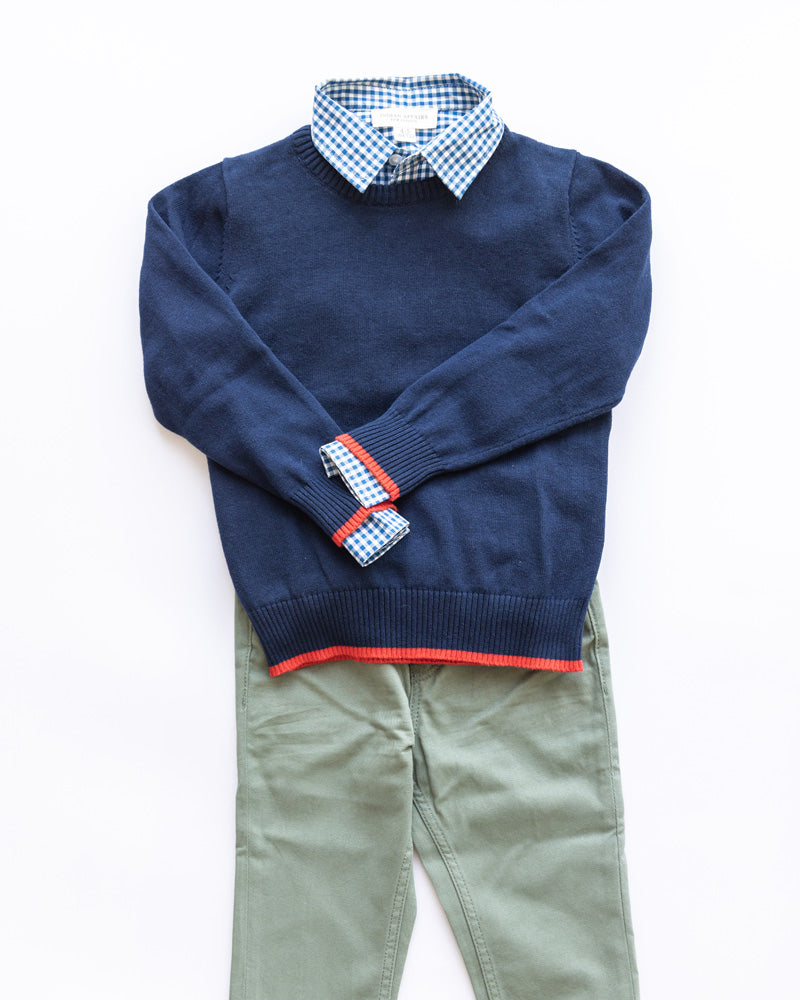 Unisex Rundhals-Pullover dunkelblau Baumwolle