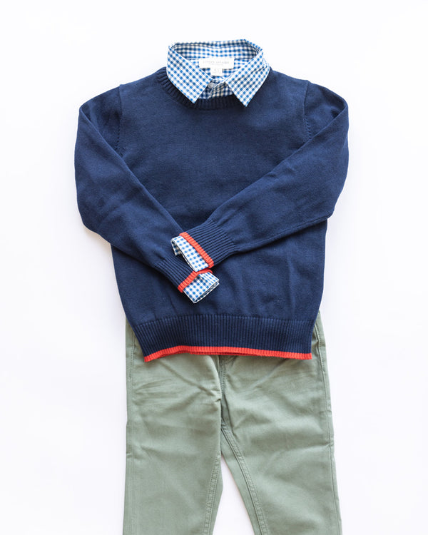 Unisex Rundhals-Pullover dunkelblau Baumwolle