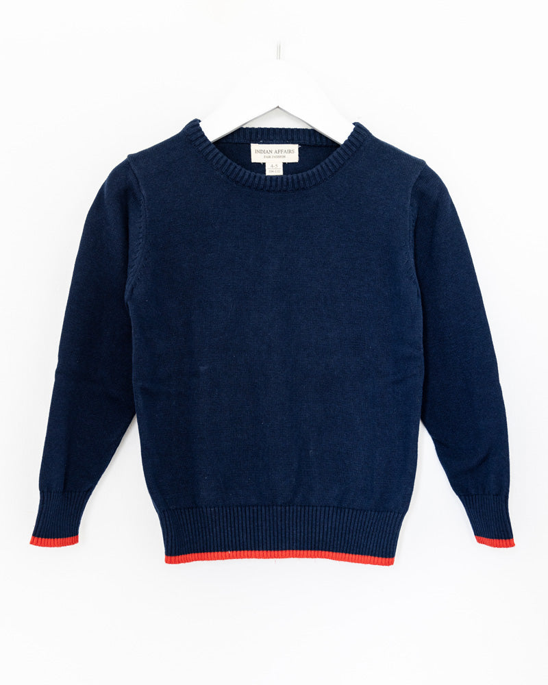 Unisex Rundhals-Pullover dunkelblau Baumwolle