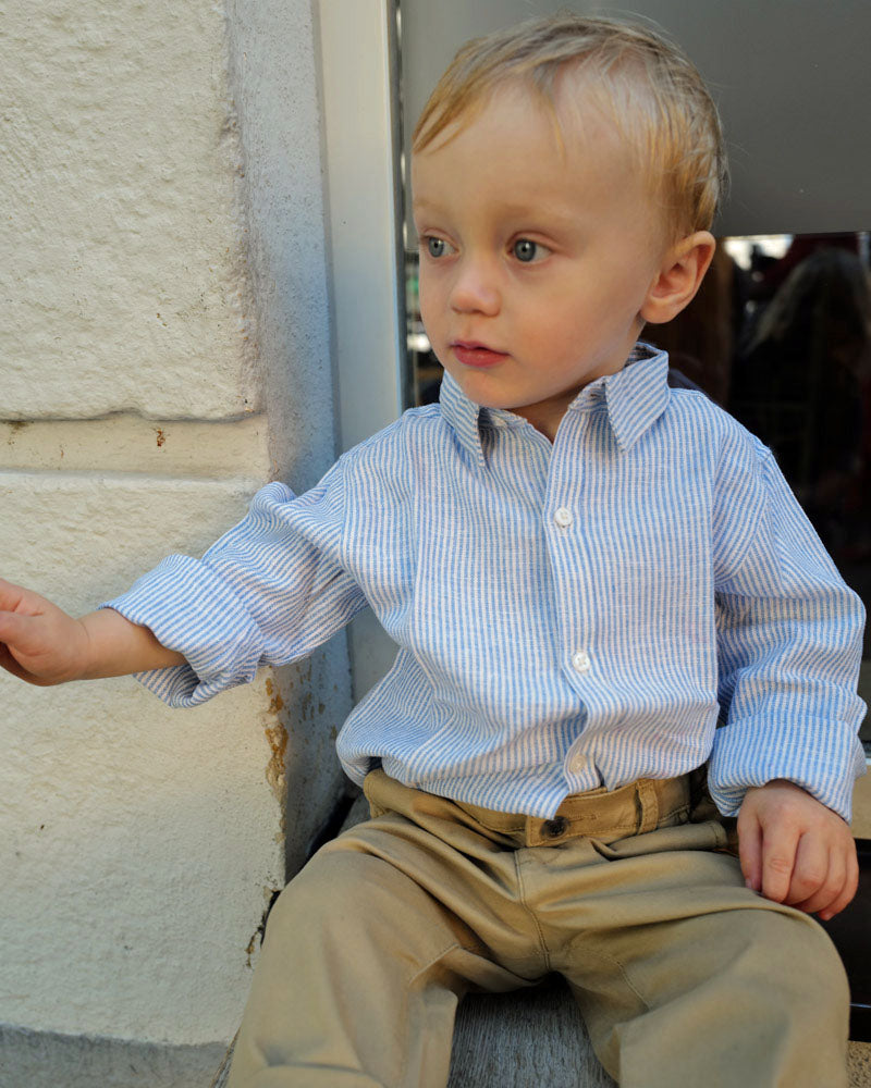Jungen-Hemd Leinen blau gestreift