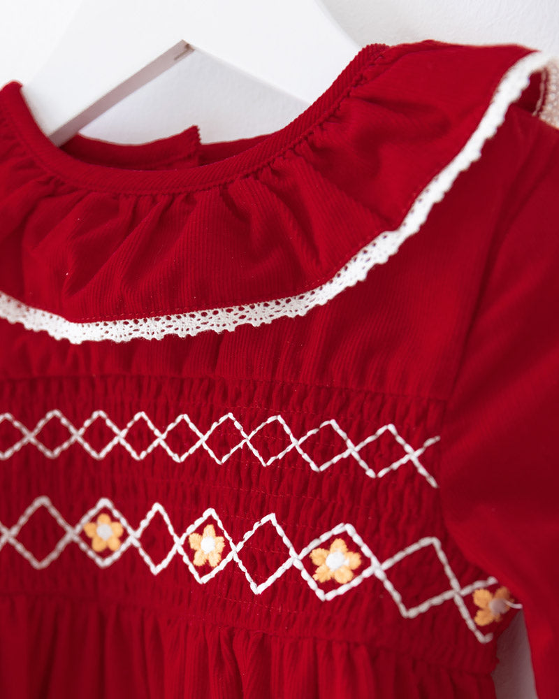 Mädchen Festkleid rot gesmokt