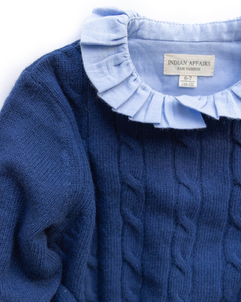 Mädchen Pullover dunkelblau Wolle