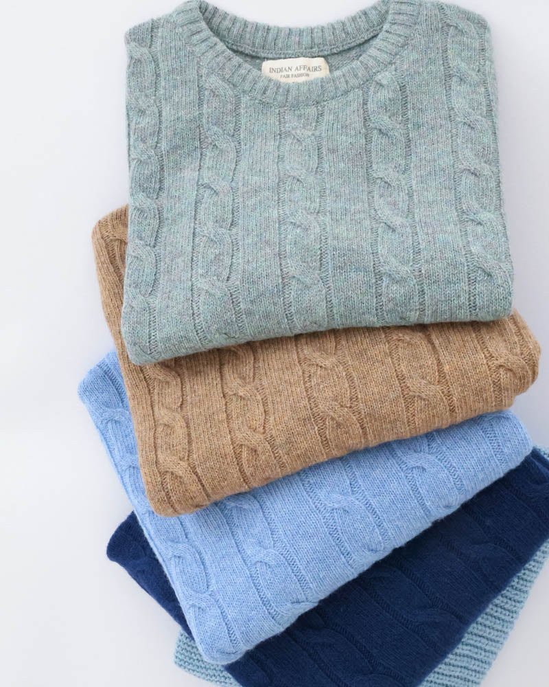 Unisex Pullover grün melange Wolle