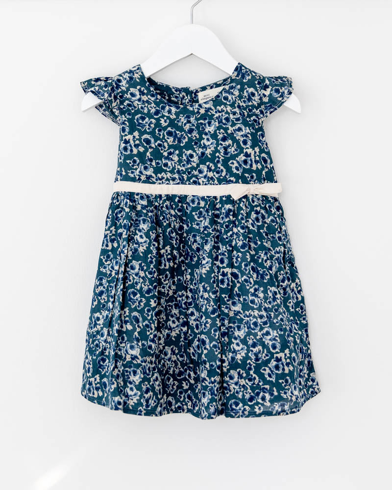 Mädchen-Festtagskleid blau geblümt