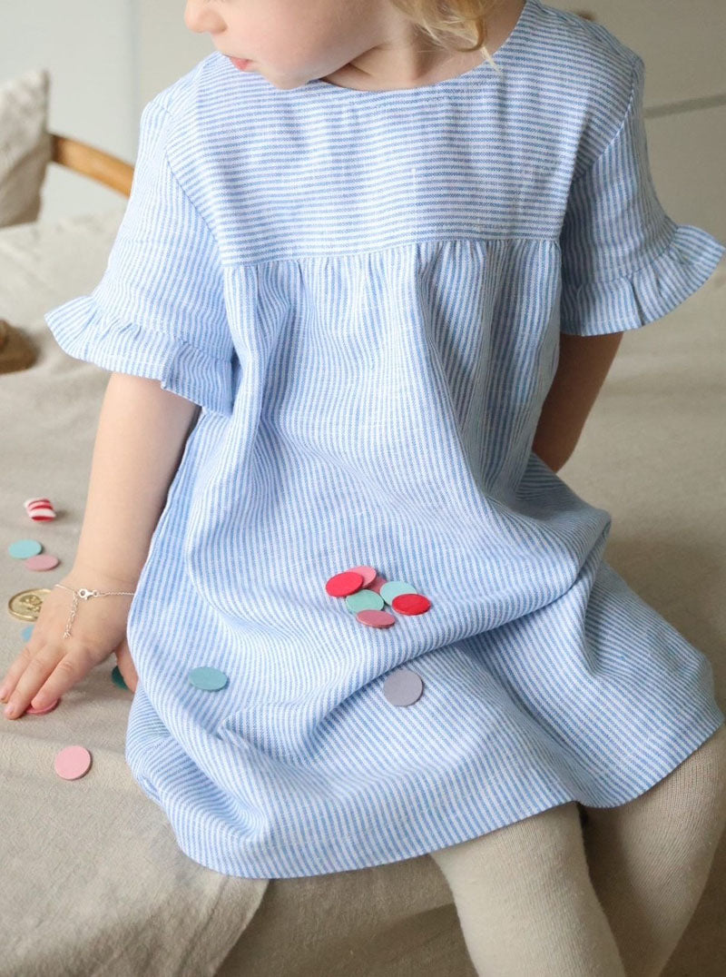 Mädchen Leinenkleid blau gestreift