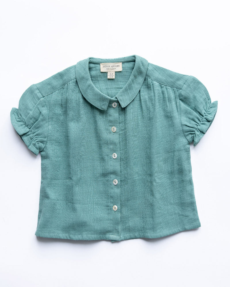 Musselin Bluse grün mit kleinen Ballonärmeln