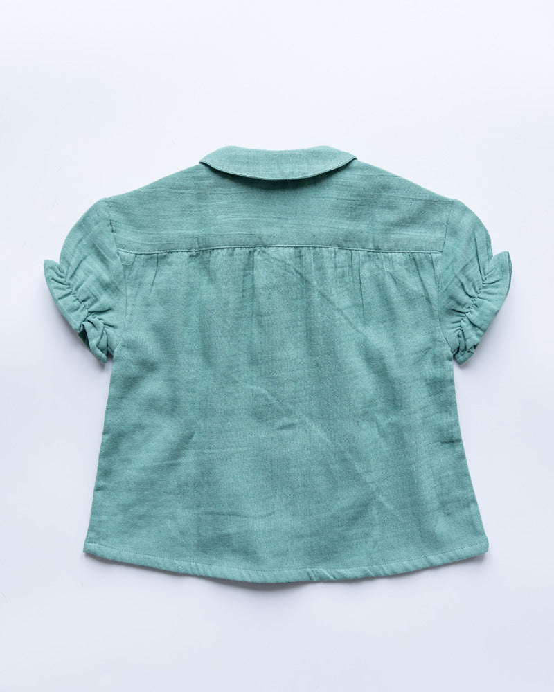 Musselin Bluse grün mit kleinen Ballonärmeln