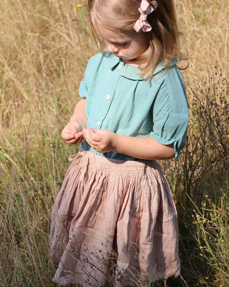 Musselin Bluse grün mit kleinen Ballonärmeln