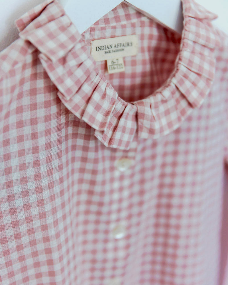 Mädchenbluse Volantkragen Vichy rosa