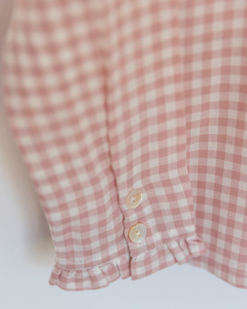 Mädchenbluse Volantkragen Vichy rosa