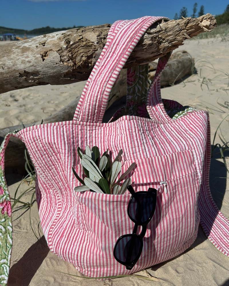 Tasche wendbar rot gestreift