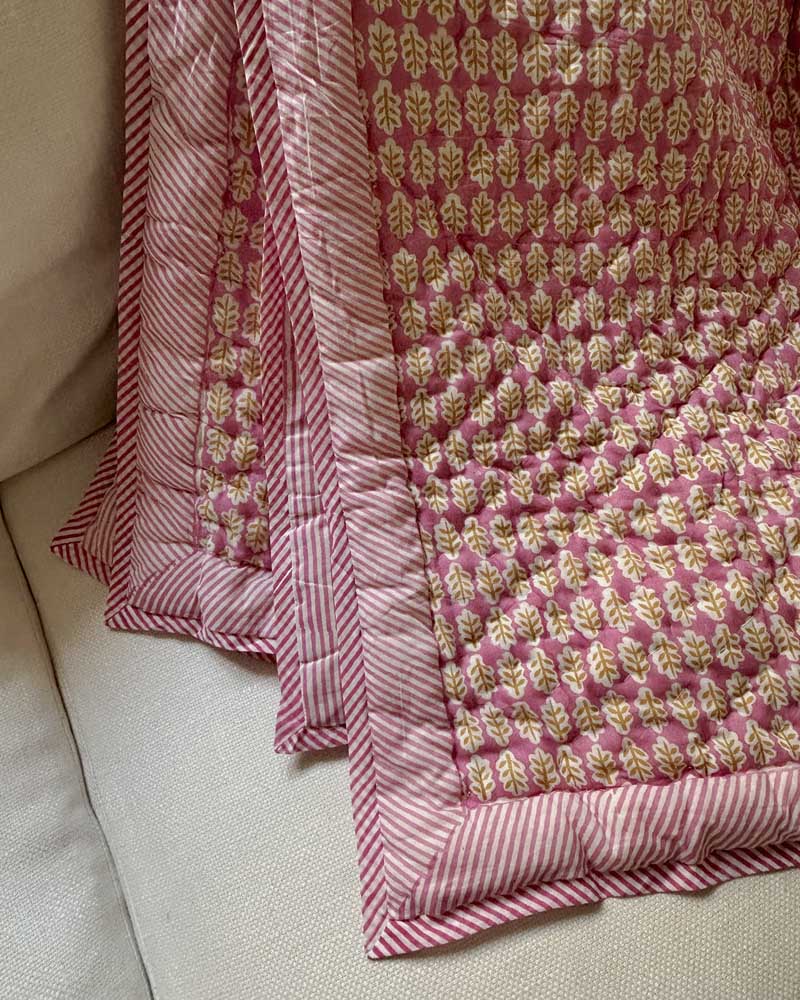 Tagesdecke Blockprint pink bedruckt