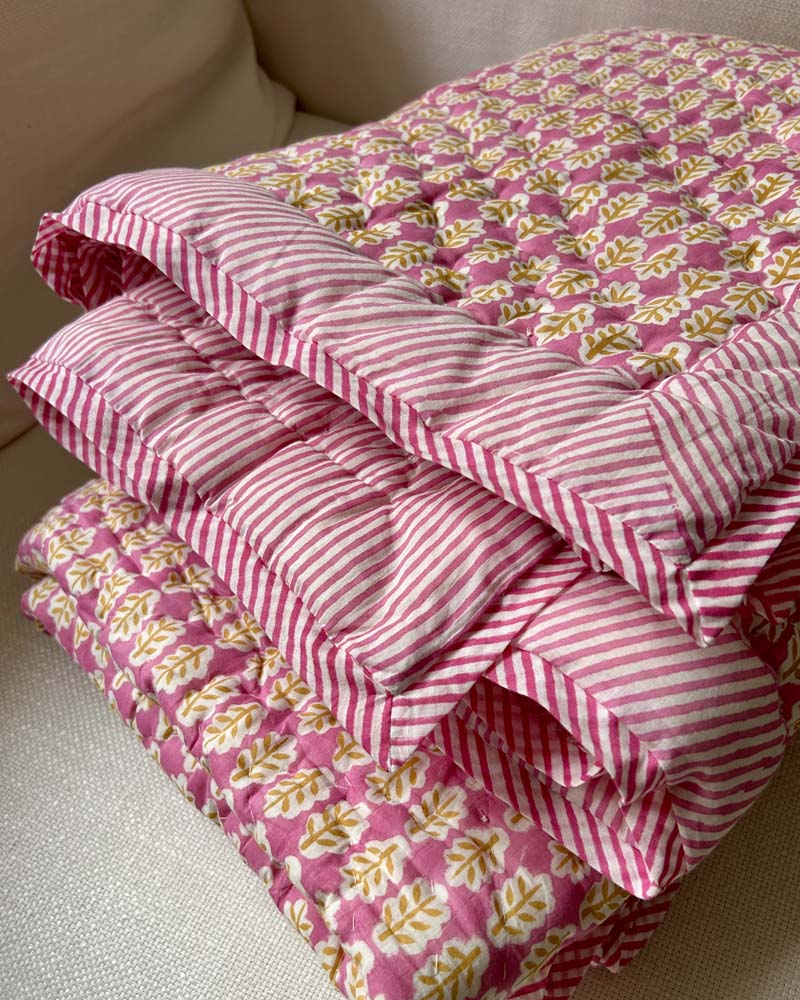 Tagesdecke Blockprint pink bedruckt