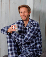 Herren-Pyjama blau kariert Flanell