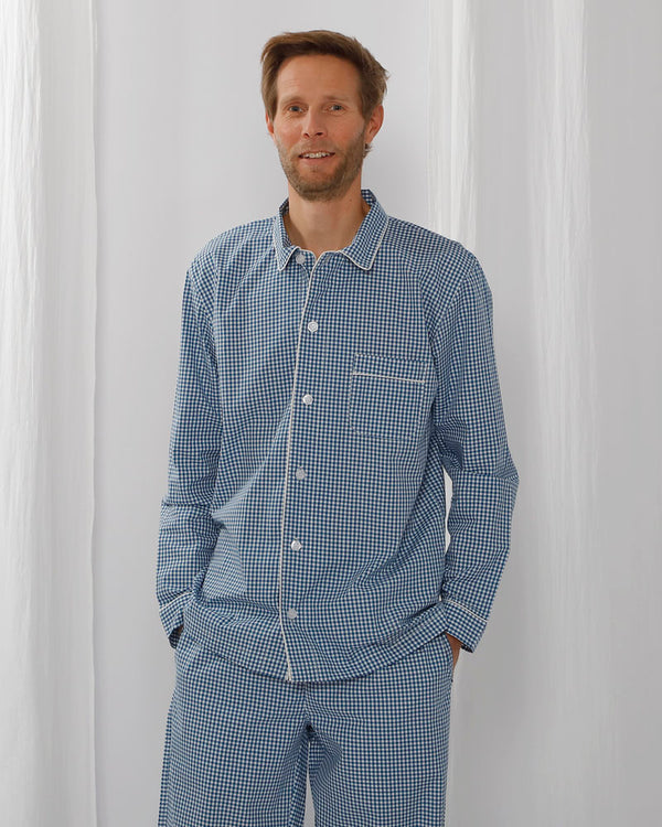 Herren Pyjama blau kariert