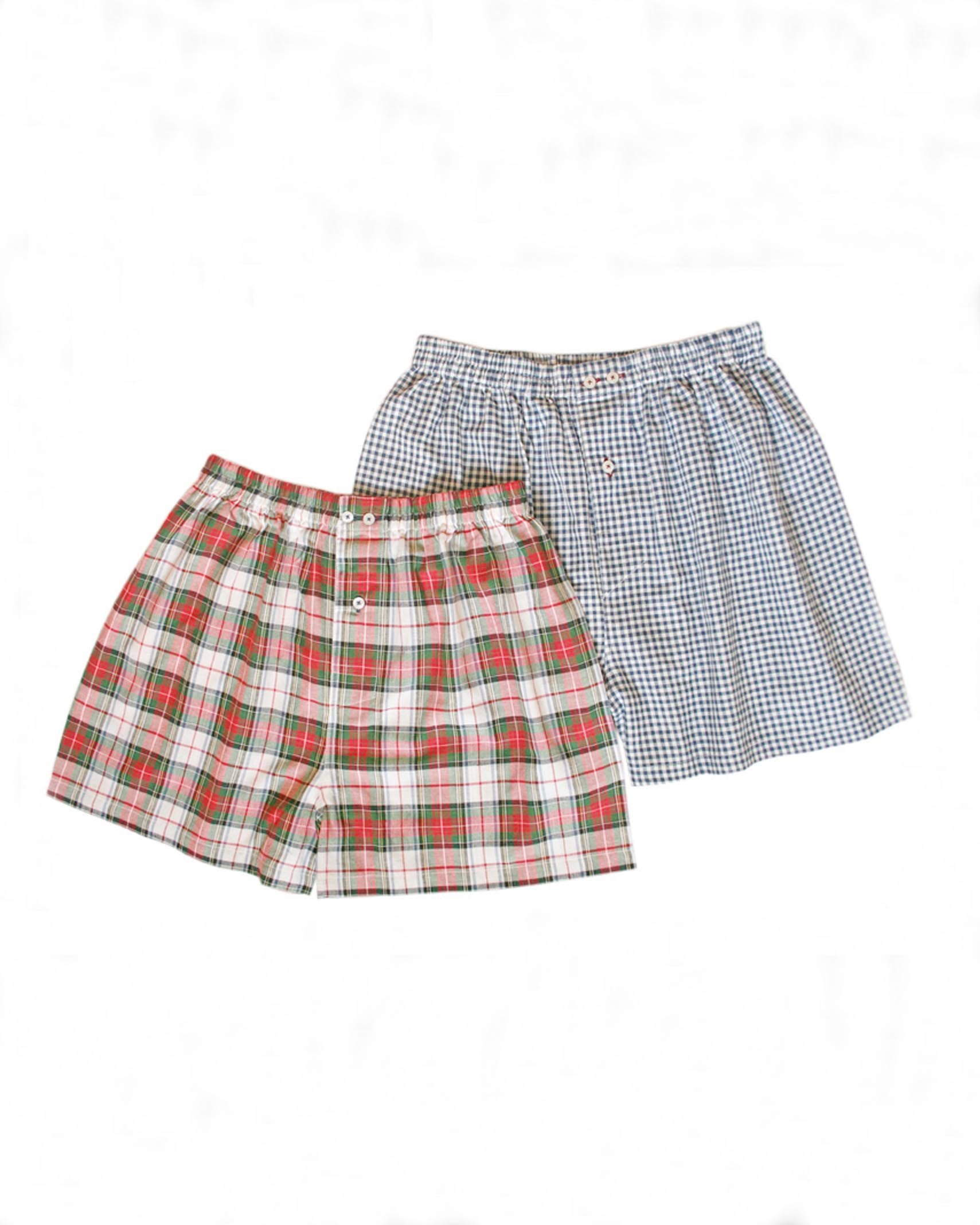 Herren-Boxershorts Rotkariert Vichyblau 2 Stück